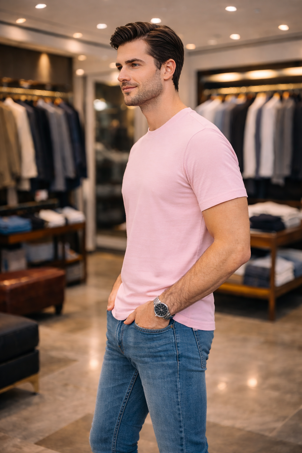 Men’s Premium Baby Pink Cotton T-Shirt | Soft Feel | Regular Fit