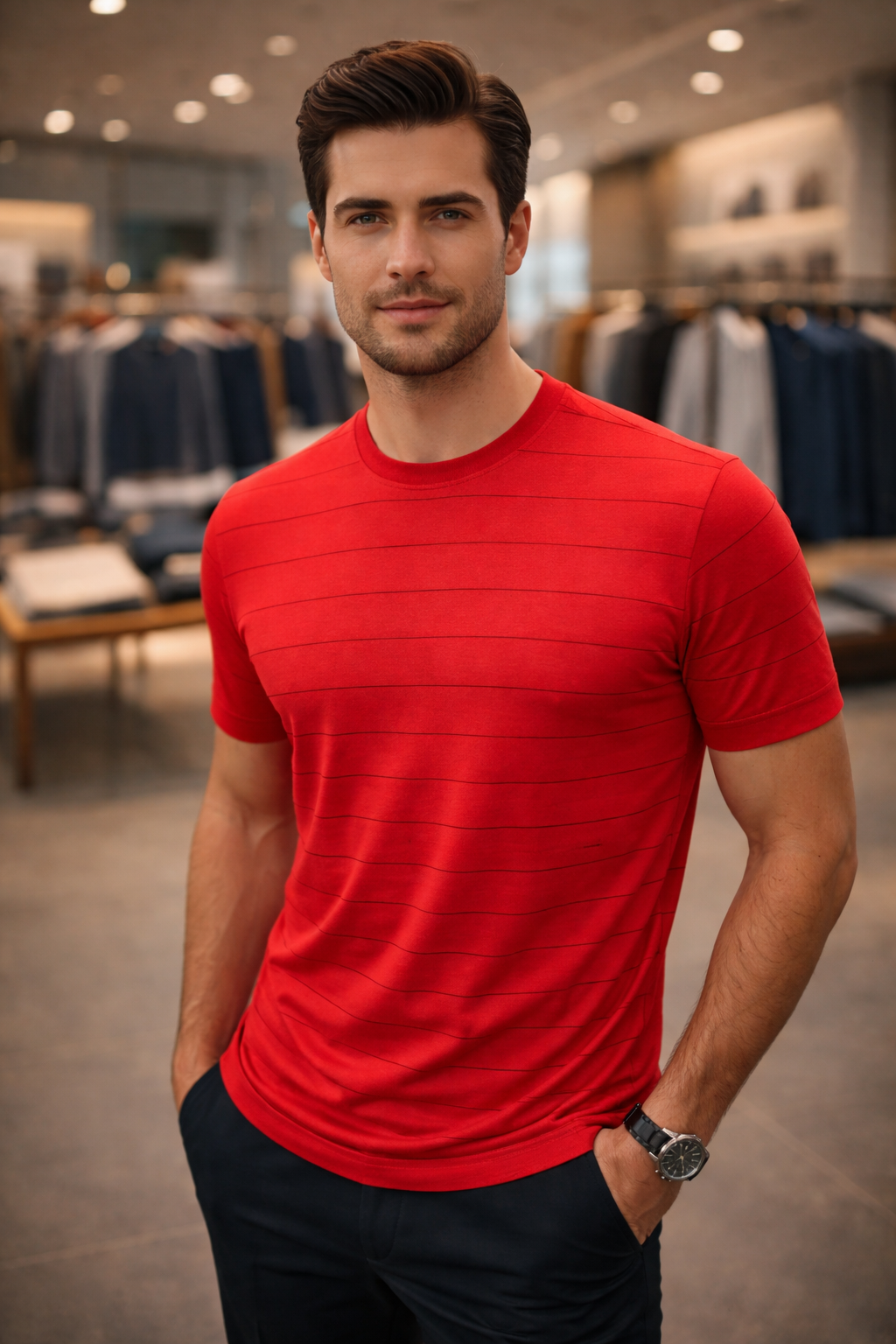 Men’s Premium Red Striped Cotton T-Shirt | Regular Fit | Casual Wear