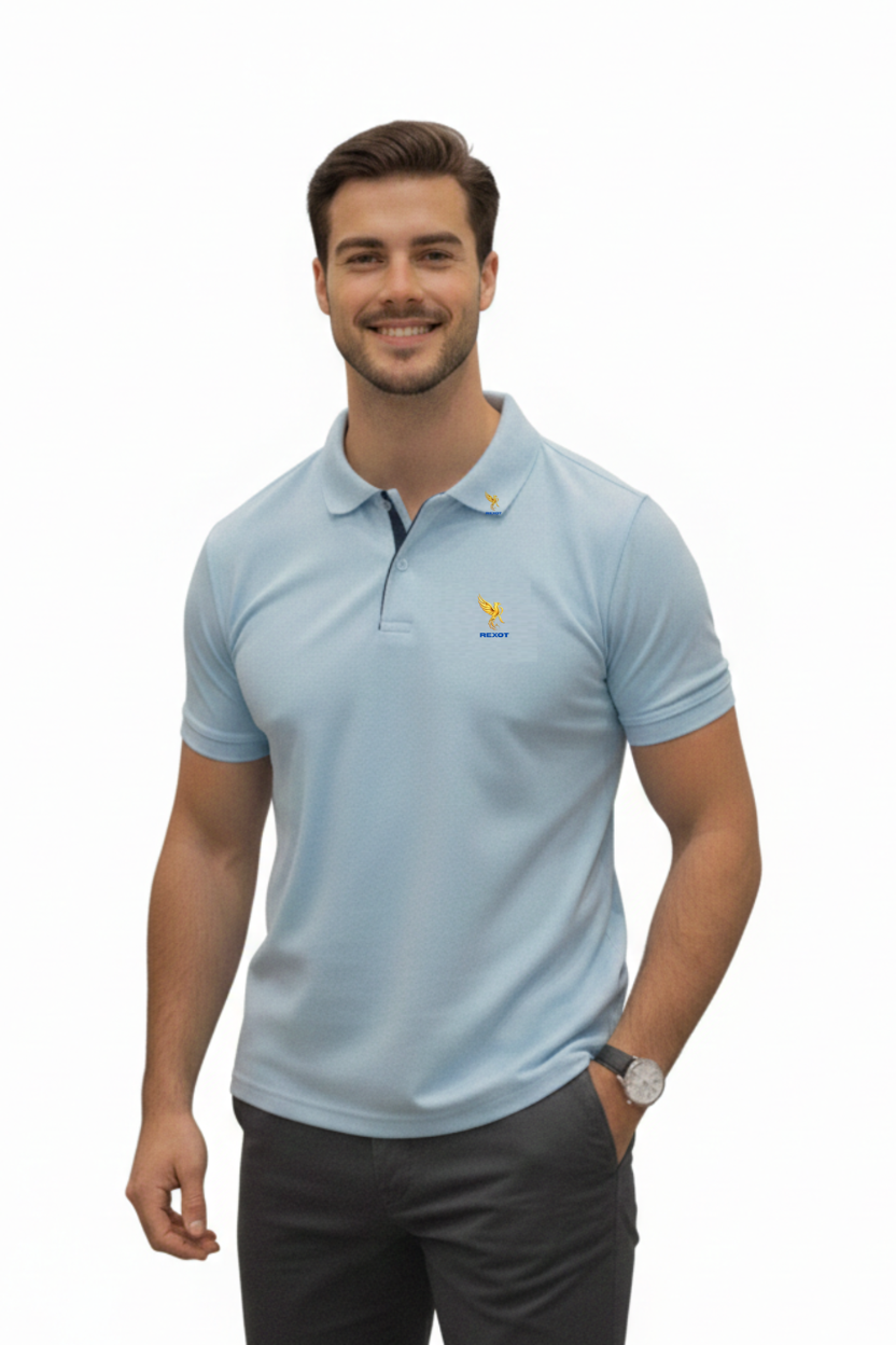 REXOT Men’s Premium Polo T-Shirt – Sky Blue | Smart Fit | All-Day Comfort