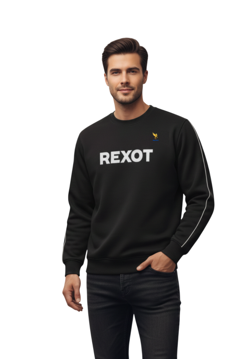 Rexot Fashion Premium Round Neck Solid Sweatshirt for Men Casual Sweat Shirt Full Sleeves Sweaters All Day Winter wear Black