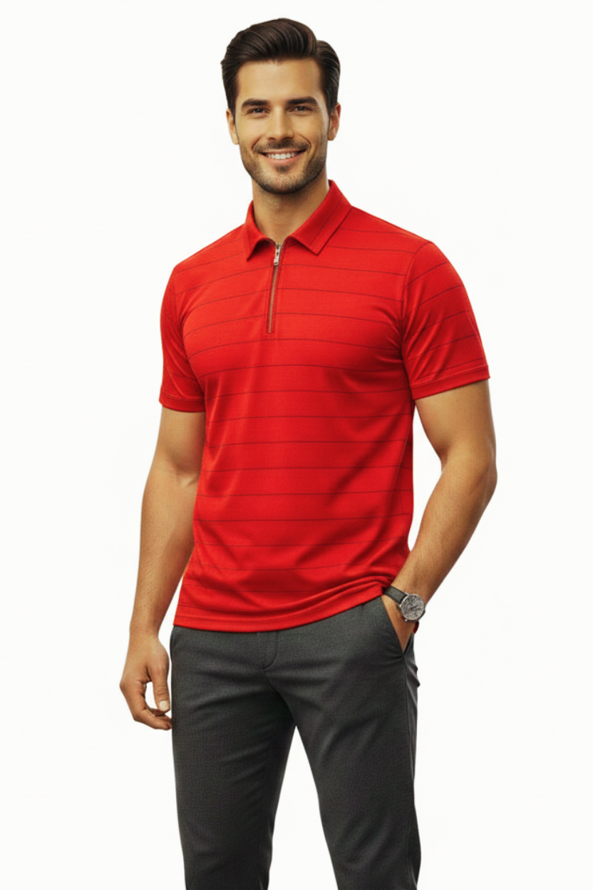 Men’s Premium Red Polo T-Shirt | Zip Neck | Smart Casual Wear