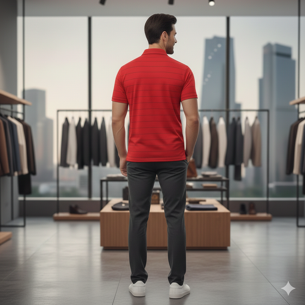 Men’s Premium Red Polo T-Shirt | Zip Neck | Smart Casual Wear