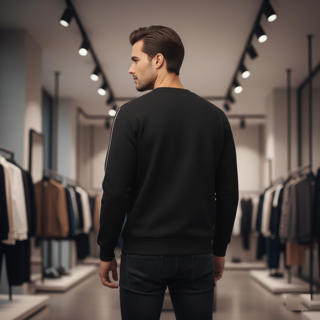 Rexot Fashion Premium Round Neck Solid Sweatshirt for Men Casual Sweat Shirt Full Sleeves Sweaters All Day Winter wear Black