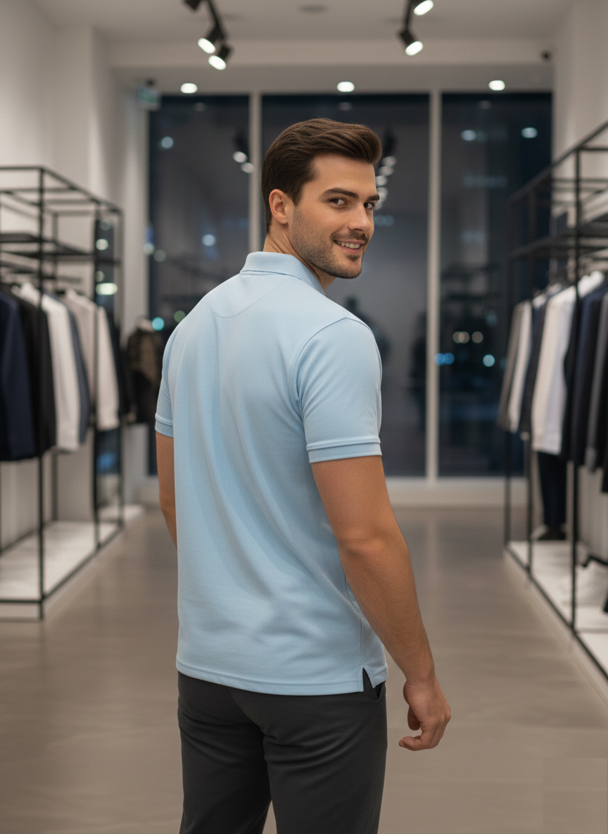 REXOT Men’s Premium Polo T-Shirt – Sky Blue | Smart Fit | All-Day Comfort