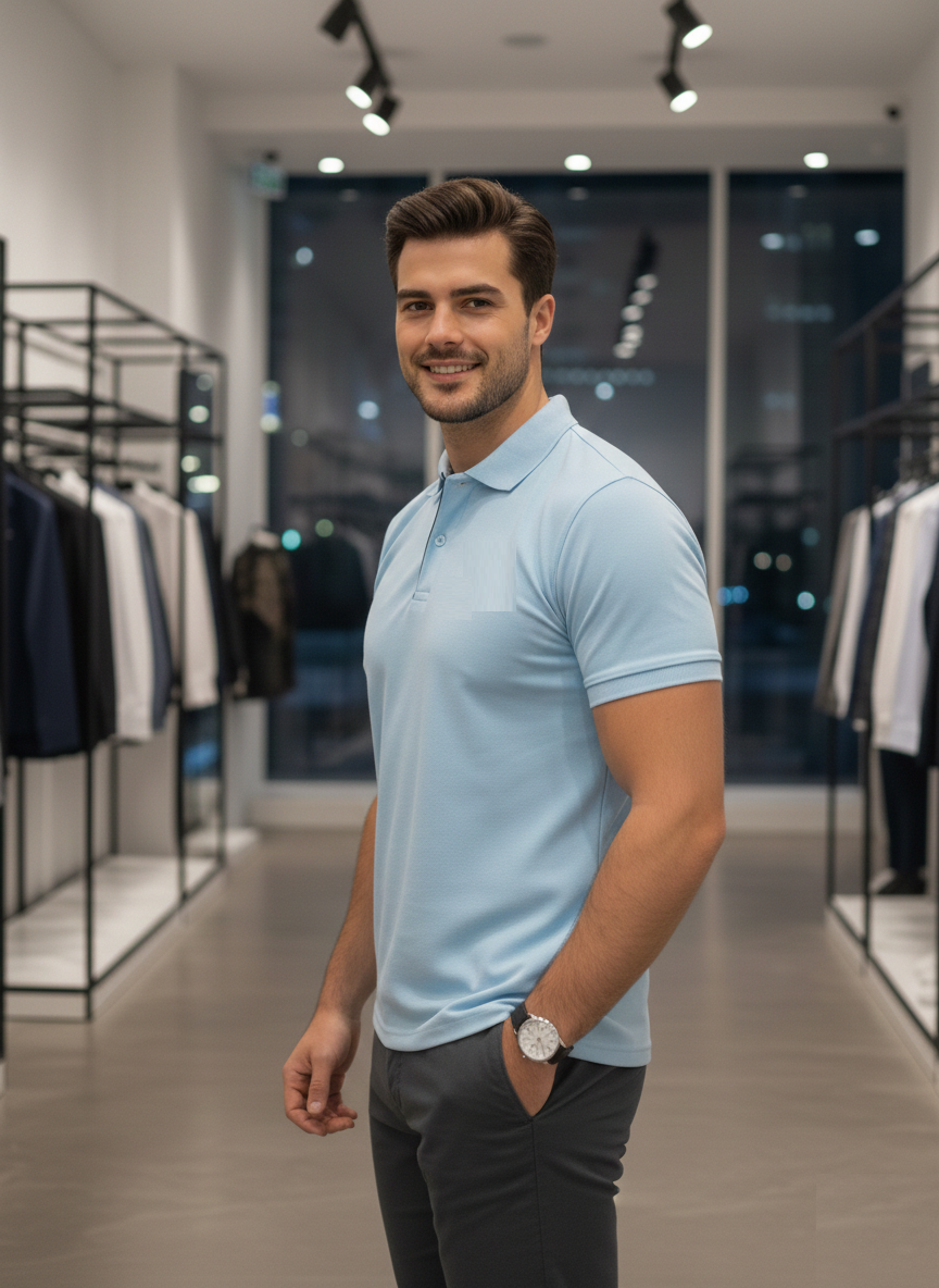 REXOT Men’s Premium Polo T-Shirt – Sky Blue | Smart Fit | All-Day Comfort