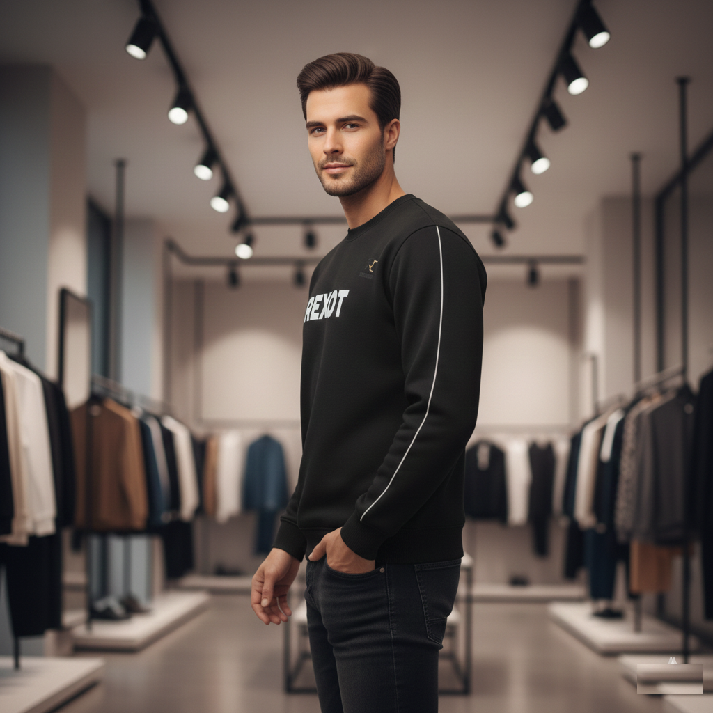 Rexot Fashion Premium Round Neck Solid Sweatshirt for Men Casual Sweat Shirt Full Sleeves Sweaters All Day Winter wear Black