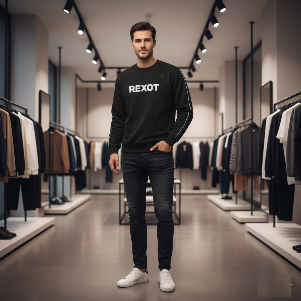 Rexot Fashion Premium Round Neck Solid Sweatshirt for Men Casual Sweat Shirt Full Sleeves Sweaters All Day Winter wear Black