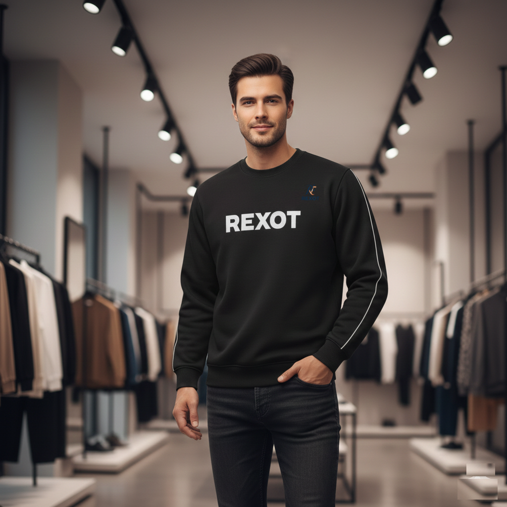 Rexot Fashion Premium Round Neck Solid Sweatshirt for Men Casual Sweat Shirt Full Sleeves Sweaters All Day Winter wear Black