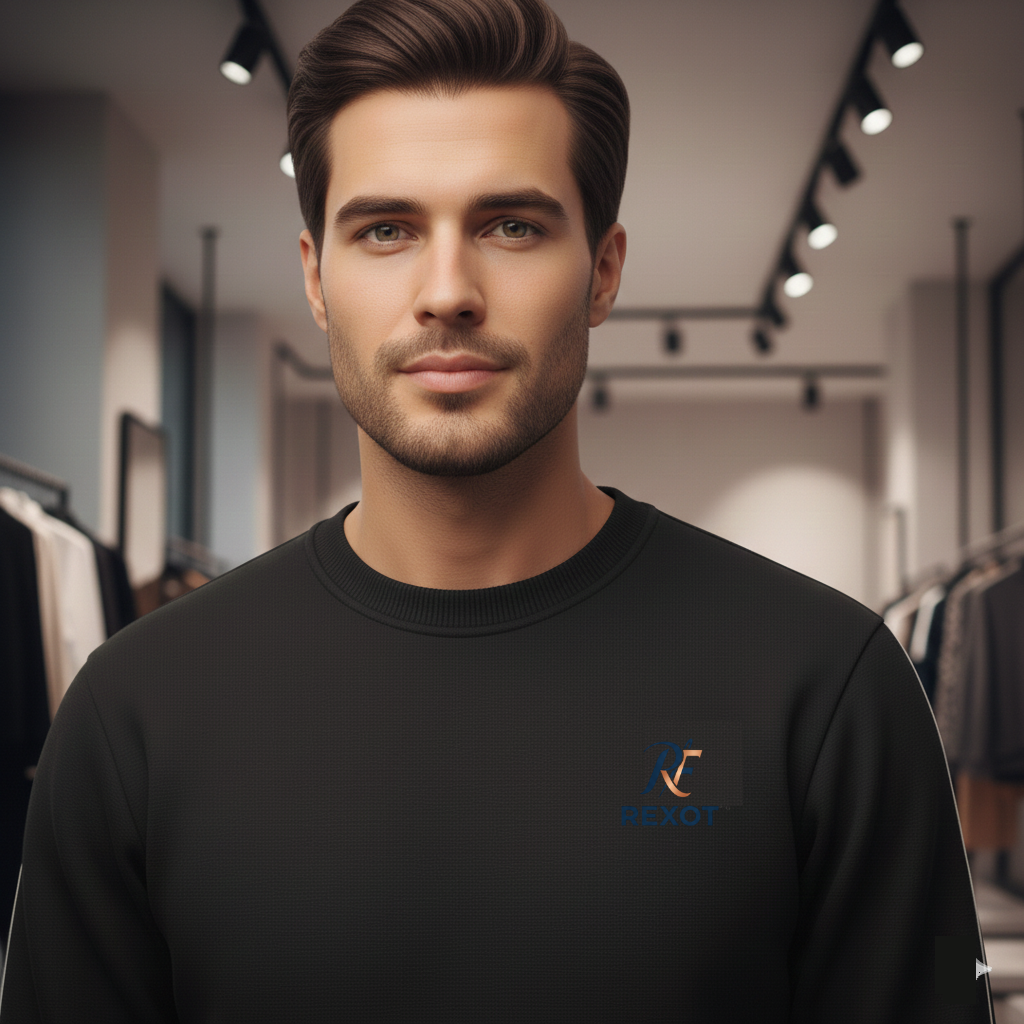 Rexot Fashion Premium Round Neck Solid Sweatshirt for Men Casual Sweat Shirt Full Sleeves Sweaters All Day Winter wear Black